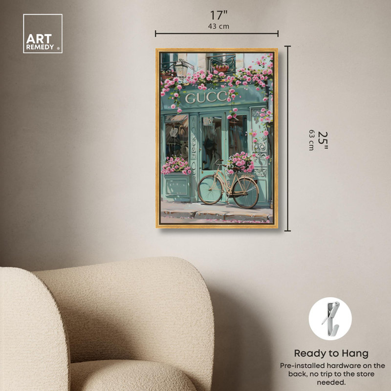 Art Remedy Fashion Art Canvas Bright Days Storefront, H 25 po x l 17 po, Cadre flottant doré