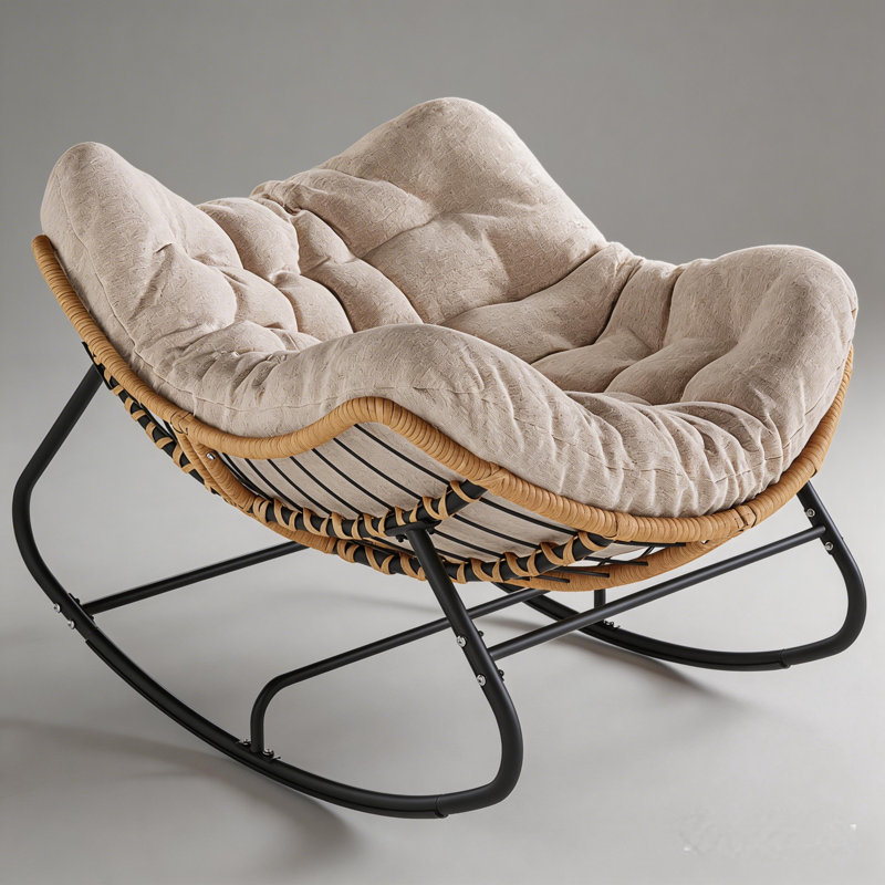 Chaise berçante d'extérieur compacte en osier PE Weixel, Beige
