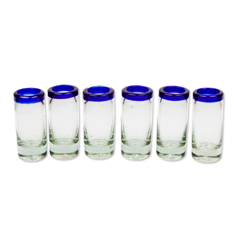 Handblown Shot Glasses Cobalt Blue Rim 