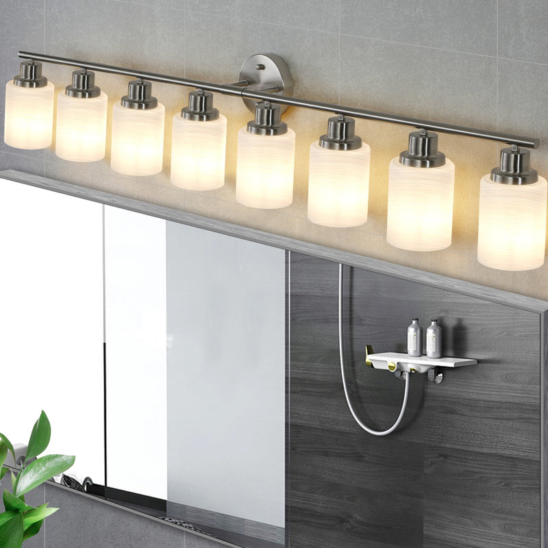 Modern 8- Vanity Wall Lamp, Brushed Nickel And Frosted Glass Shade, Suitable For Bathroom, Hallway, Bedroom, Material, Pleasant , Easy To Mount Fit Iron, Soothing Install
