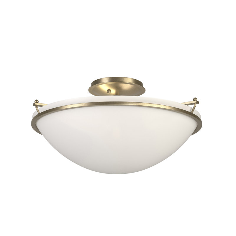 Simple Lines Bowl Semi Flush Mount, 7.1" H x 14.5" W x 14.5" D, Opal, Soft Gold