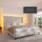 Bed Frame With 51"High Velvet Upholstered  Wingback Headboard, Platform Bed With Charging Station And Led Lights-655026585-655026588