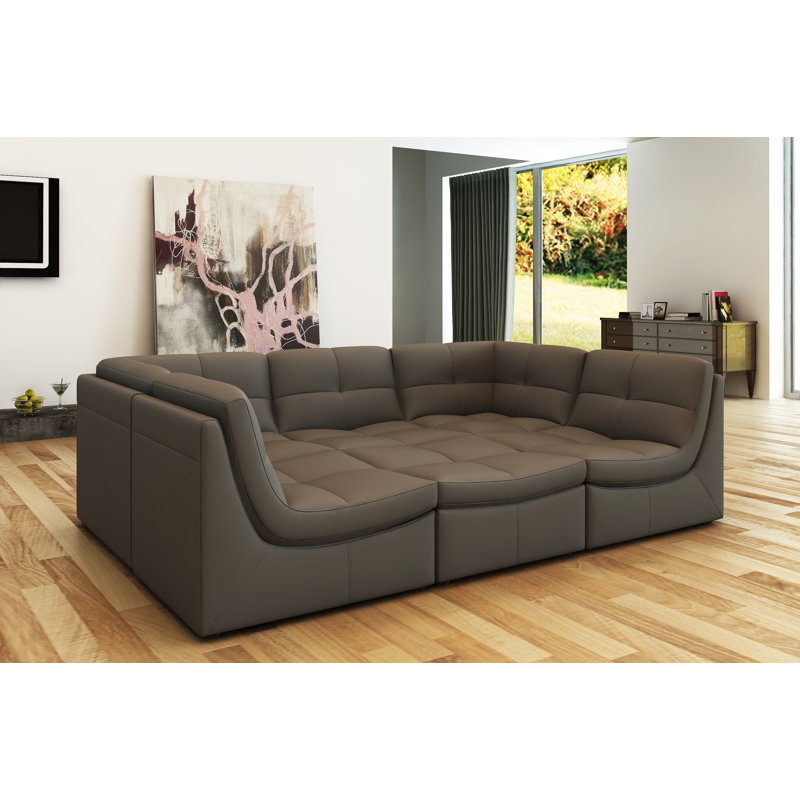 Canapé modulaire d'angle symétrique en similicuir avec repose-pieds Pendik, Faux cuir gris