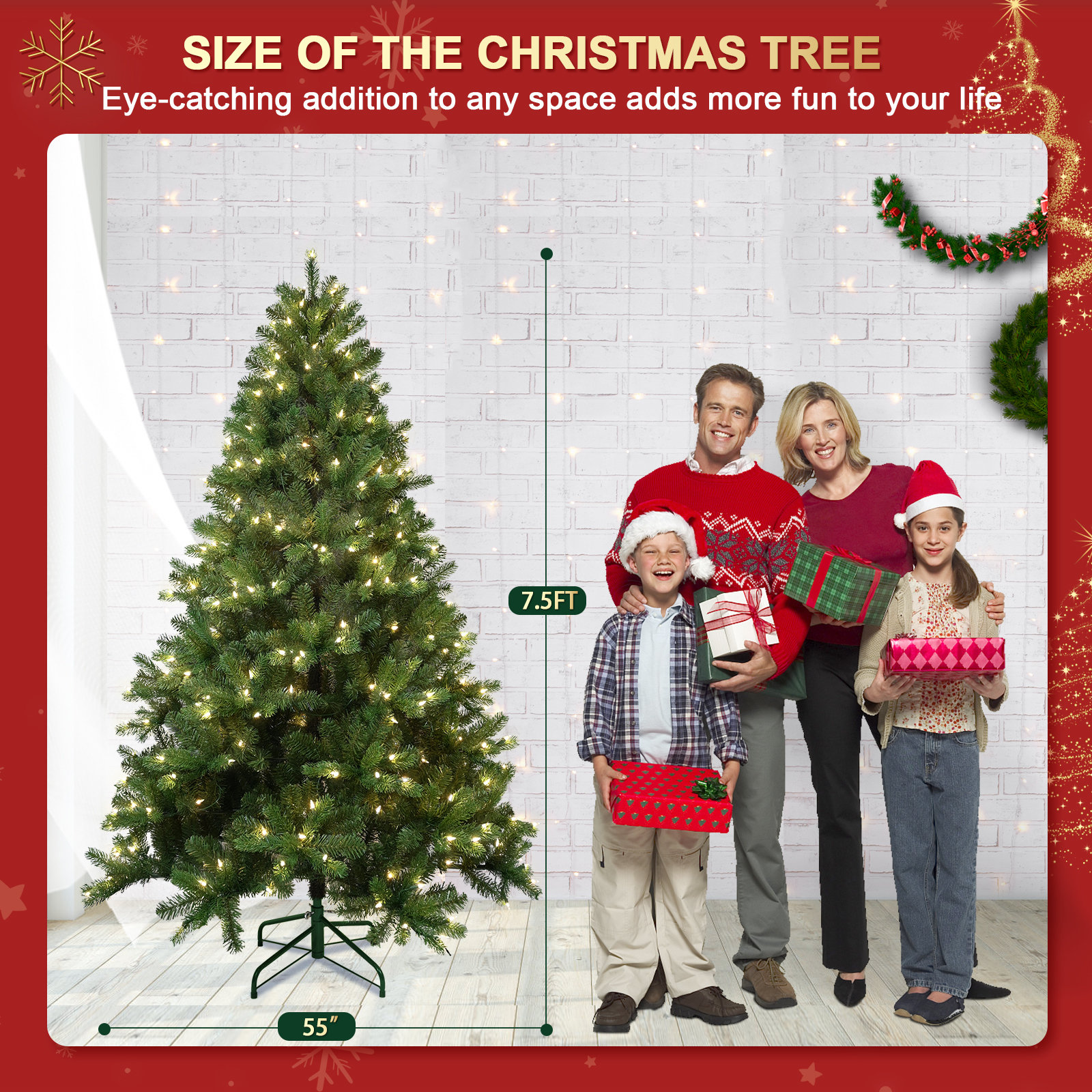 White 9' Pre-Lit Spruce Christmas Tree, 7.5ft H