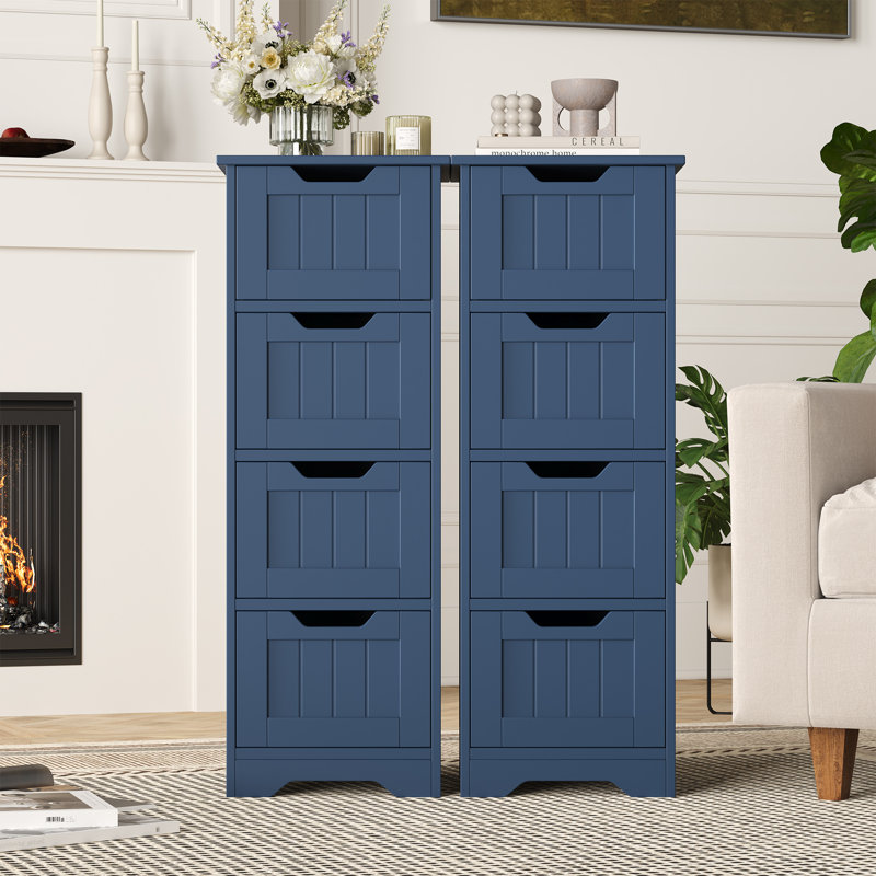 Armoire de salle de bain autoportante 4 tiroirs l 11,8 po x H 32,5 po x P 11,8 po, Bleu, 4