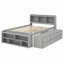 Base de lit plateforme de rangement, tête de lit bibliothèque intégrée, tablettes et tiroirs-128935580