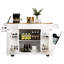 Îlot de cuisine classique avec porte-poubelle, tablettes réglables, 5 roulettes cachées, poubelle de luxe style blanc, bloc d'alimentation, 3 tiroirs, look ouvert-2136488595