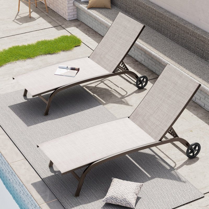 Bembo 74.8" Long Reclining Chaise Lounge with Wheels, Beige