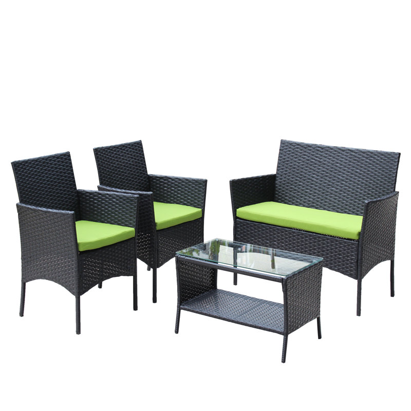 Ensemble de meubles de patio en rotin pour 4 pièces, Gris