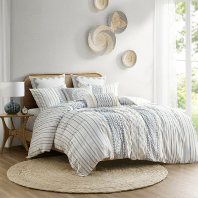 King/Cal King Cotton Printed Duvet Cover Set With Chenille