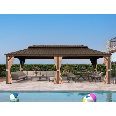 Pavillon de jardin extérieur en aluminium 14 po x 28 po avec toit double en acier galvanisé