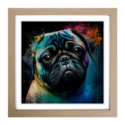 Pug Abstract Expressionism - Single Picture Frame Print on Wood