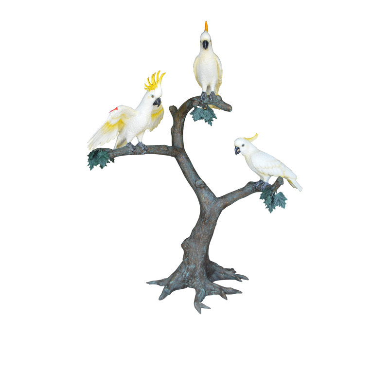 Bronze Tropical Cockatoo Tree Statue with Hand-Painted Finish