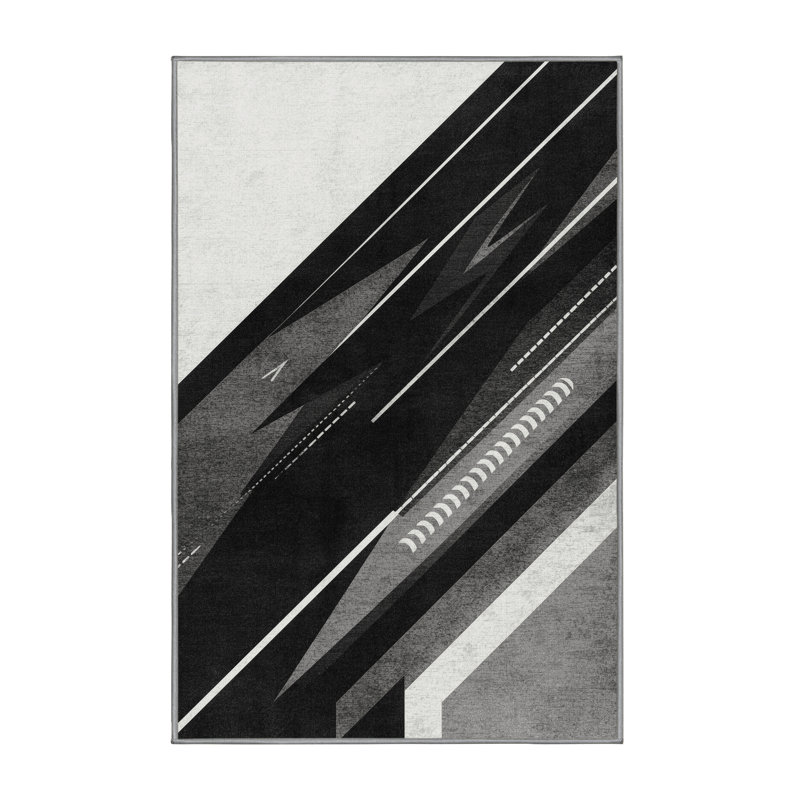 Machine Washable Rayan Track Sprinting Sleek & Chic Modern Geometric Rug in Gray – Gray Binding, 4x6