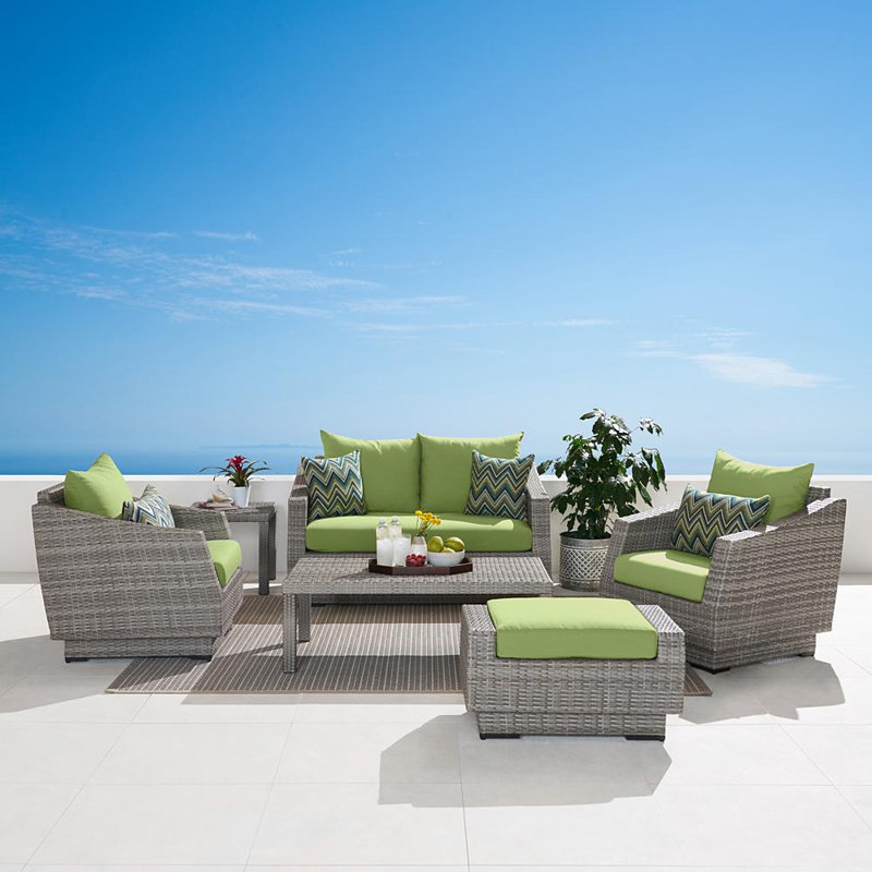 Cannes 6 Piece Love and Club Deep Seating Group with Cushions, Canvas Ginkgo Sunbrella® Canvas