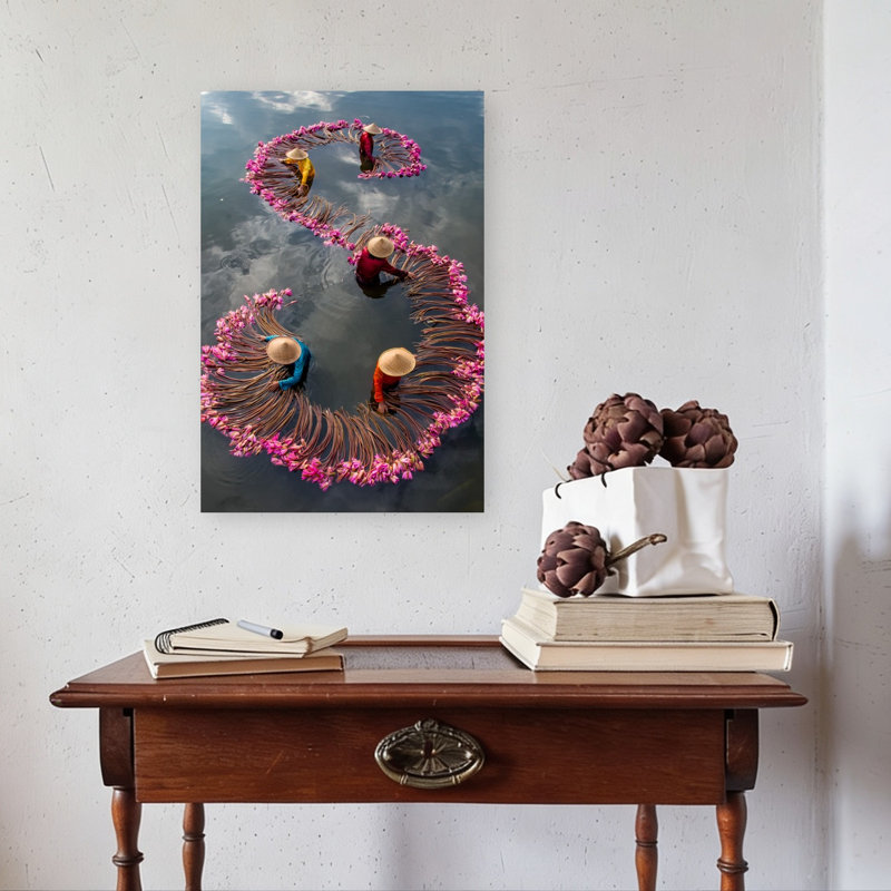 Floating Lotus Art Serene Traditional Vibrant Lotus Flower Nature Wall Art Print 1 Piece Wrapped Canvas Wall Art