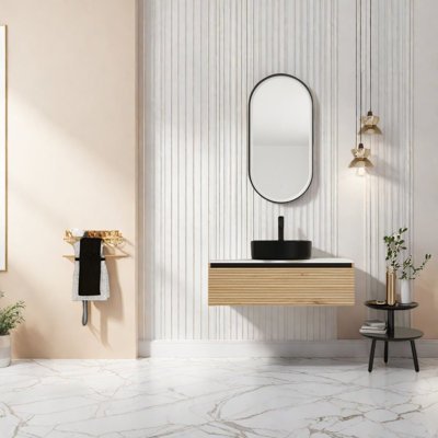 Meuble-lavabo à café contemporain avec lavabo en céramique noir pour salle de bain moderne