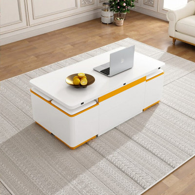 47.2" Foldable Lift-Top Coffee Table With 4 Storage Stools Multi-Functional MDF Center Table