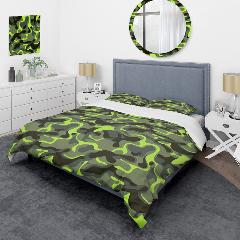 Ensemble de housse de couette en microfibre vert / noir 3 pièces