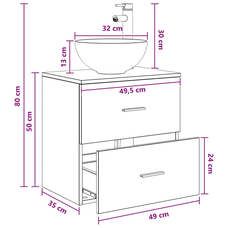 Single Bathroom Vanity with Ceramic Basin, Black