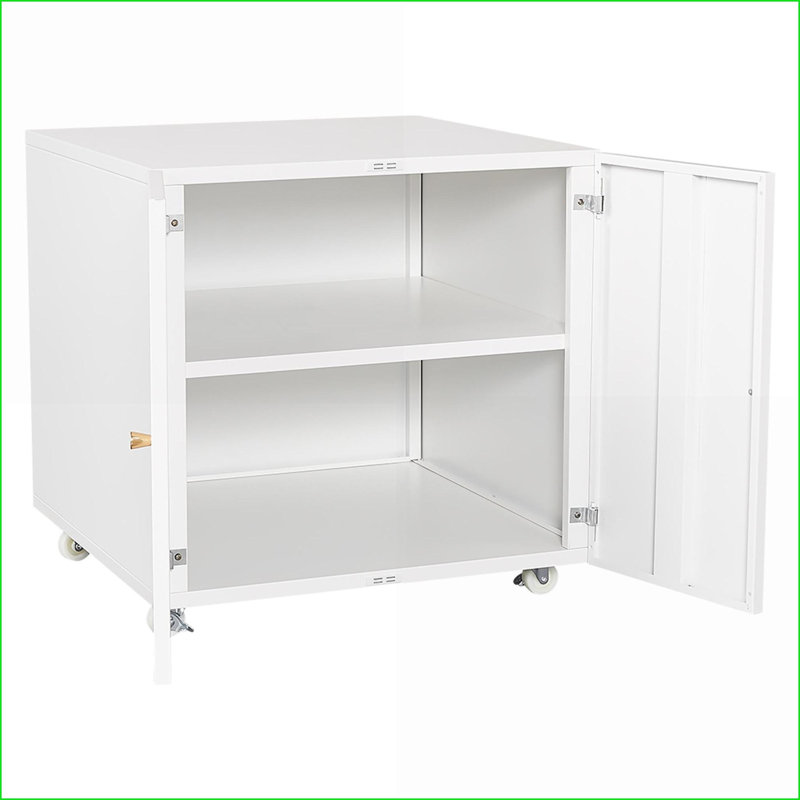 Mobile Metal Printer Stand with Storage, Adjustable Shelf &amp; Locking Wheels for Home Office | Snow White | Metal | Office