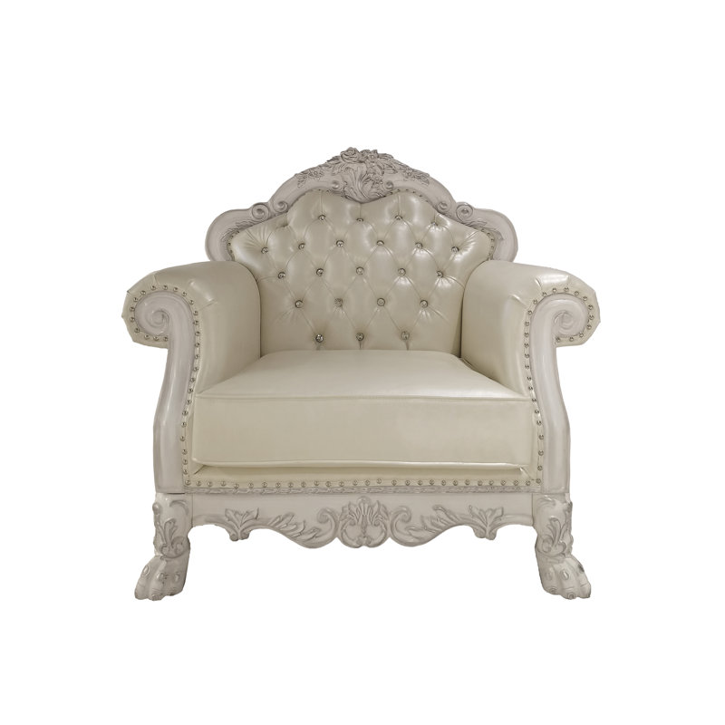 Fauteuil en cuir synthétique - blanc os, modèle, coussin à dossier serré, plancher de 8 po, fauteuil d'une capacité de 220 lb en cuir blanc, motif, profondeur de l'ensemble de 46 po, hauteur de 29 po