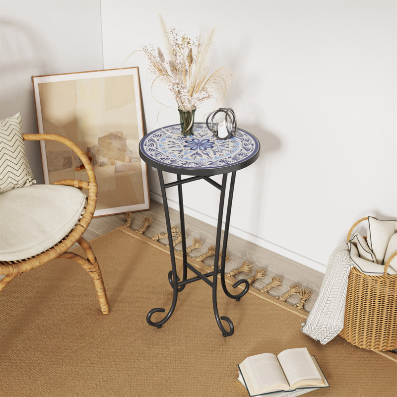 Table d'appoint de patio, bleu et noir