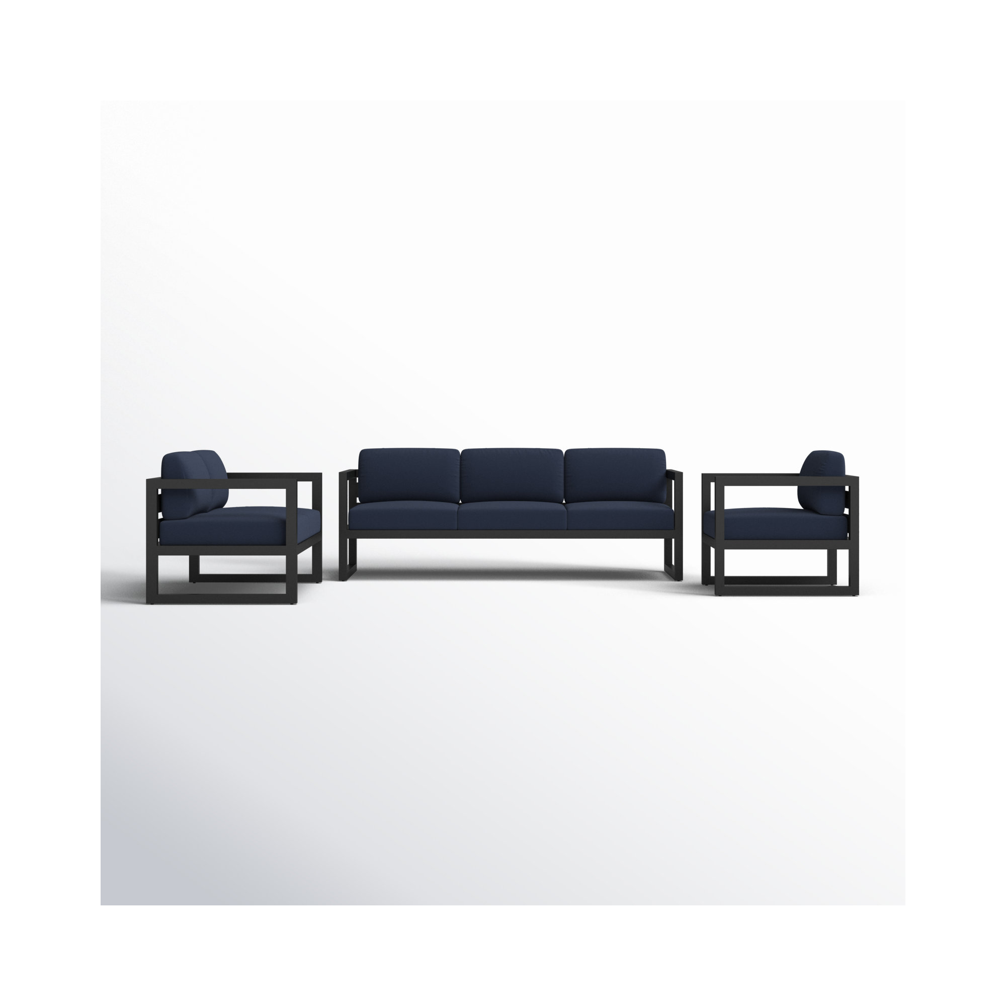 Smith 3 Piece Sofa Seating Group with Sunbrella® Cushions, Spectrum Indigo, Black