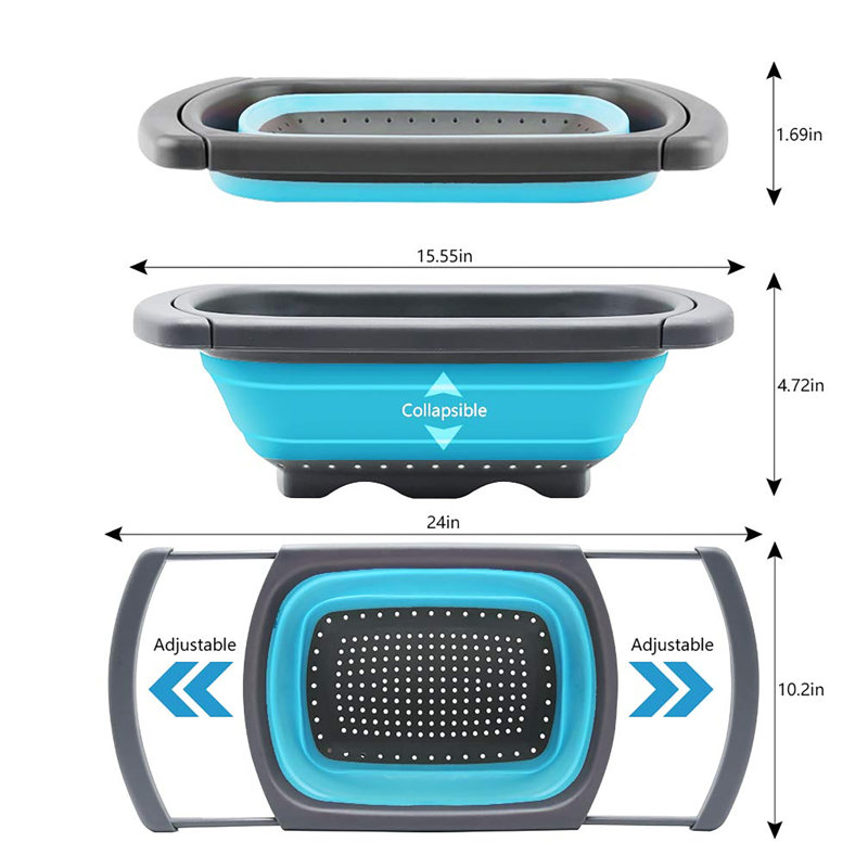 Collapsible Colander Set of 3 Round Silicone Kitchen Strainer Set