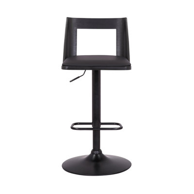 Milan Adjustable Swivel Black Faux Leather And Black Wood Bar Stool With Black Base