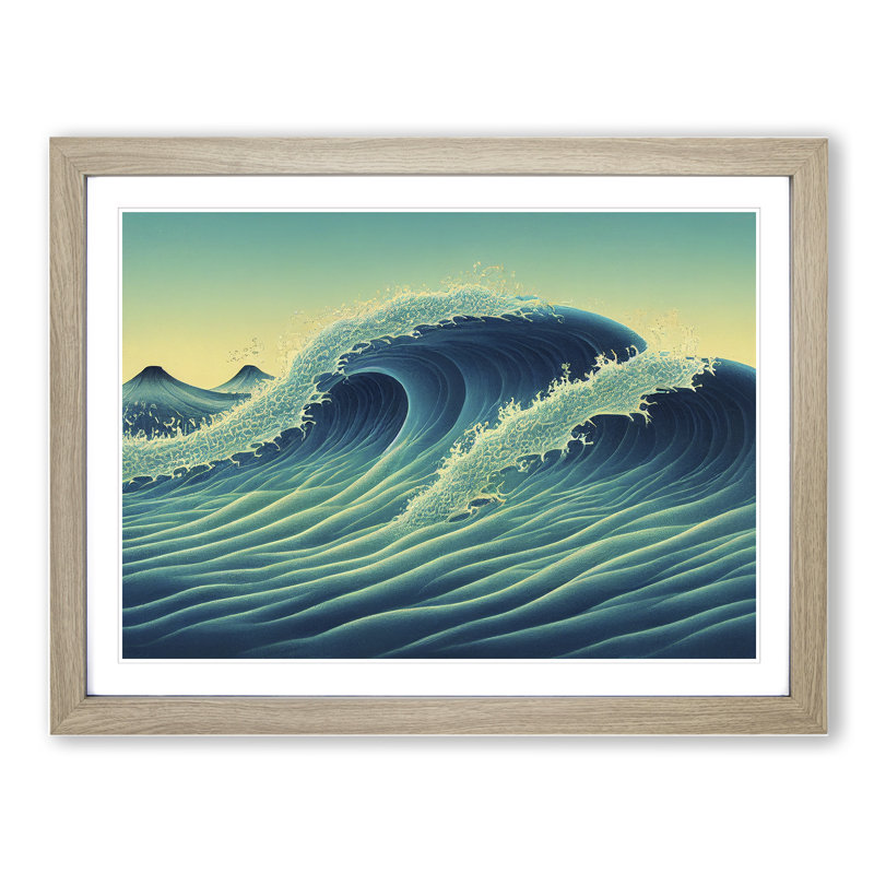 XH1022-7161X Pretty Japanese Wave - Single Picture Frame Print, 46cm H x 64cm W, Brown