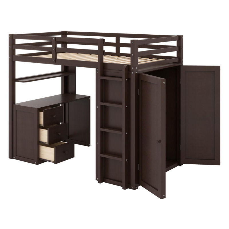 Lit mezzanine avec tiroirs, bureau et garde-robe