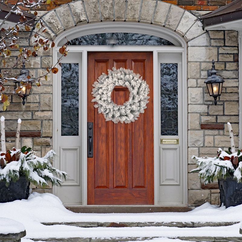 Couronne de sapin artificielle givrée, Argent, H 36 po x l 36 po x P 3 po