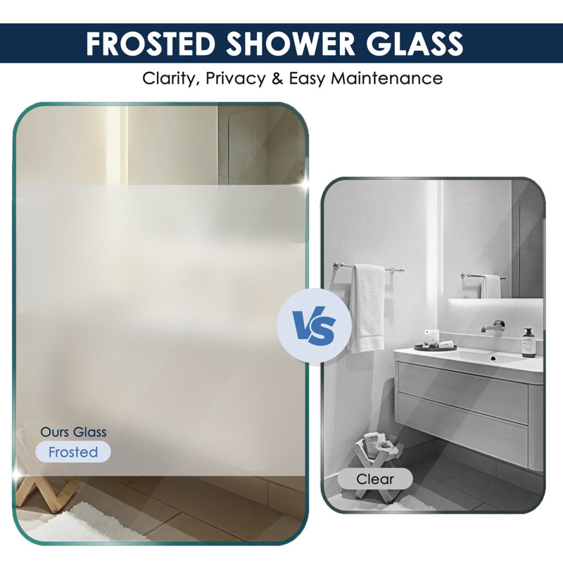 40”W*72”H Frameless Shower Screen with 8mm Semi-frosted Easy to Clean Glass, Chrome