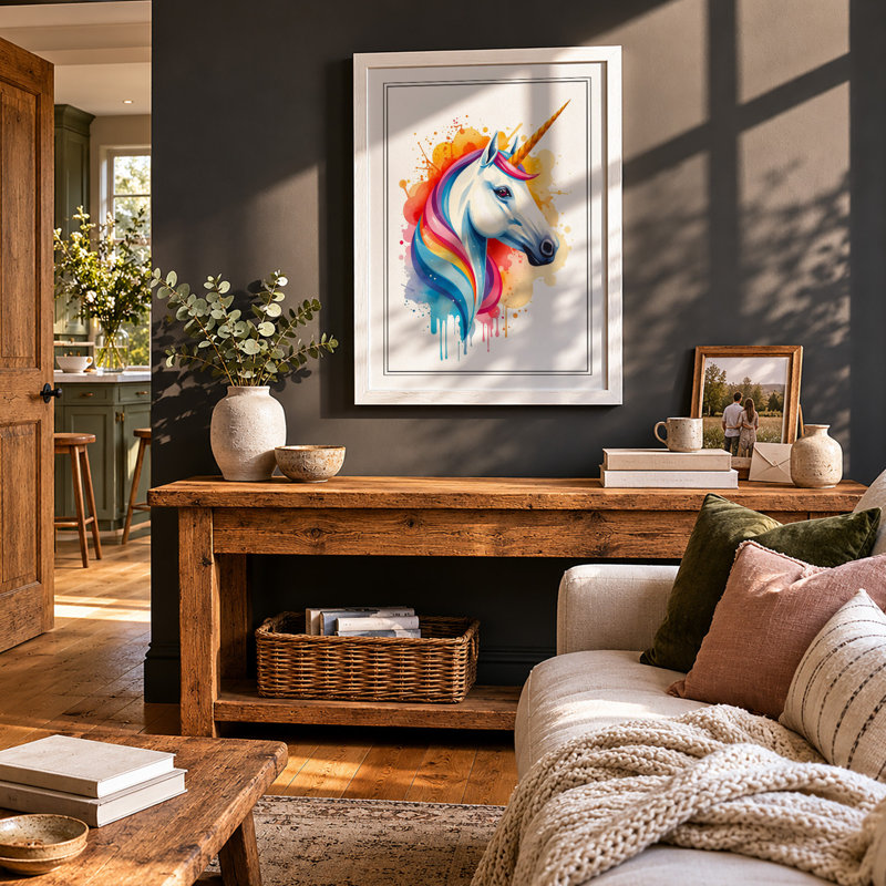 Rainbow Unicorn Dreams Eclectic - Framed Print, A2 - 59.4 x 42.0 cm, White