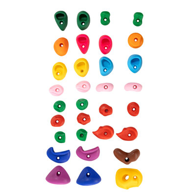 32 Rock Climbing Holds, Multi-Size and Multi-Colored Climbing Rocks for Kids and Adults, Rock Wall Holds with Mounting Hardware, Climbing Wall Grips for Indoor and Outdoor Playground Play Set