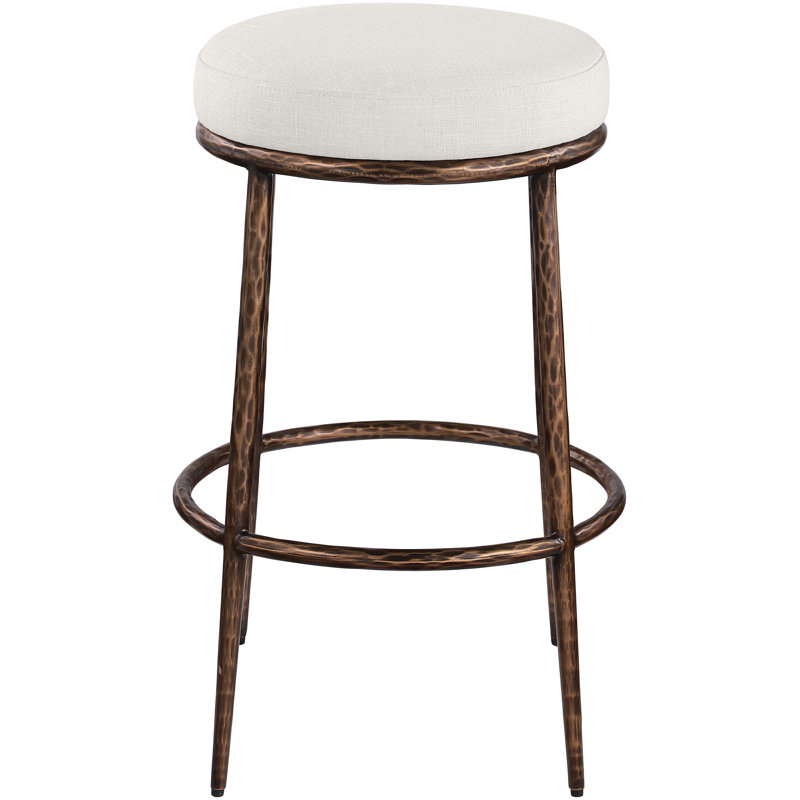 Tabouret de bar rembourré Ferro, Bronze, Tissu performance crème