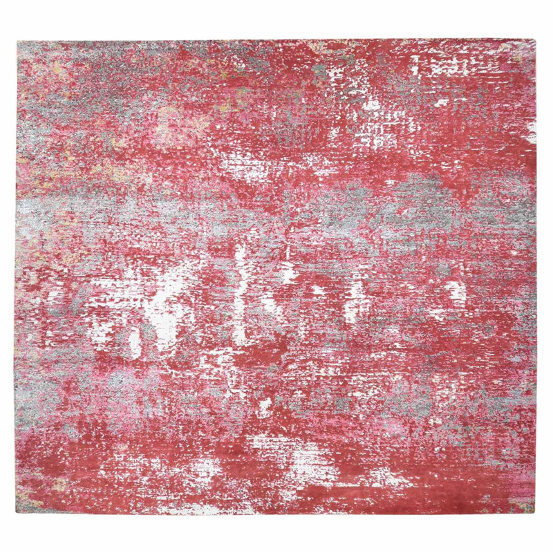 Tapis rouge noué à la main de conception unique 15 pi 3 po x 16 pi 6 po New Age