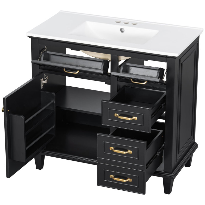 Meuble-lavabo 36 po avec lavabo et rangement, Noir