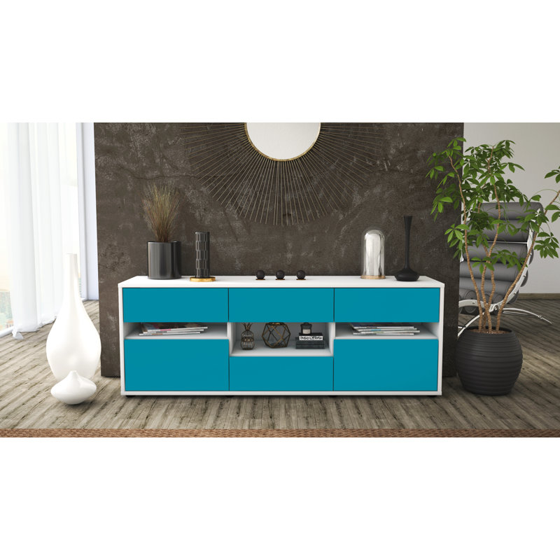 Yarber TV Stand, Turquoise / Matte White