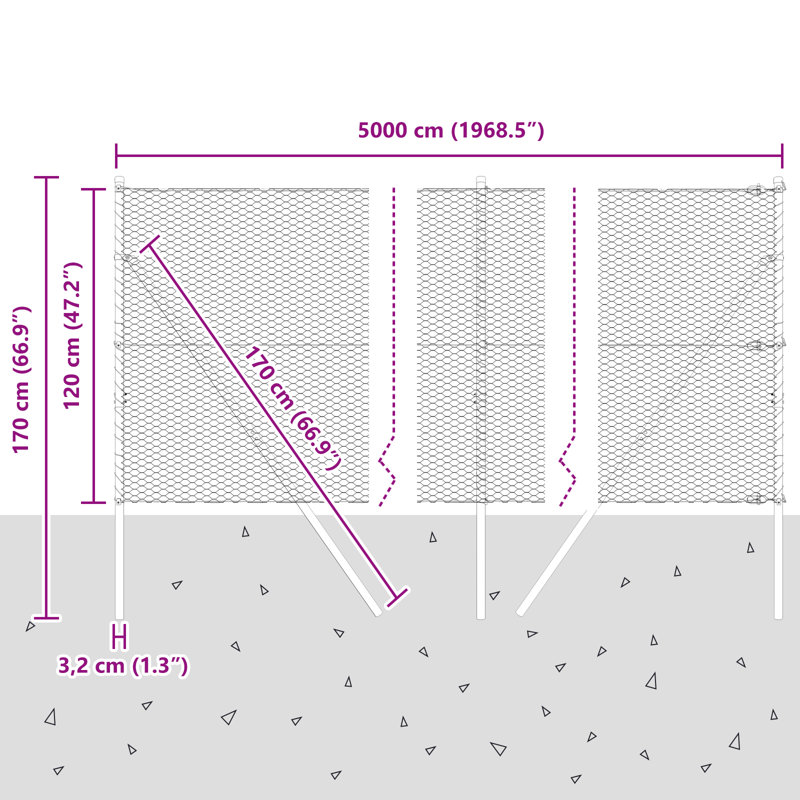 Hexagon Fence Steel, Grey, 120cm H x 5000cm W