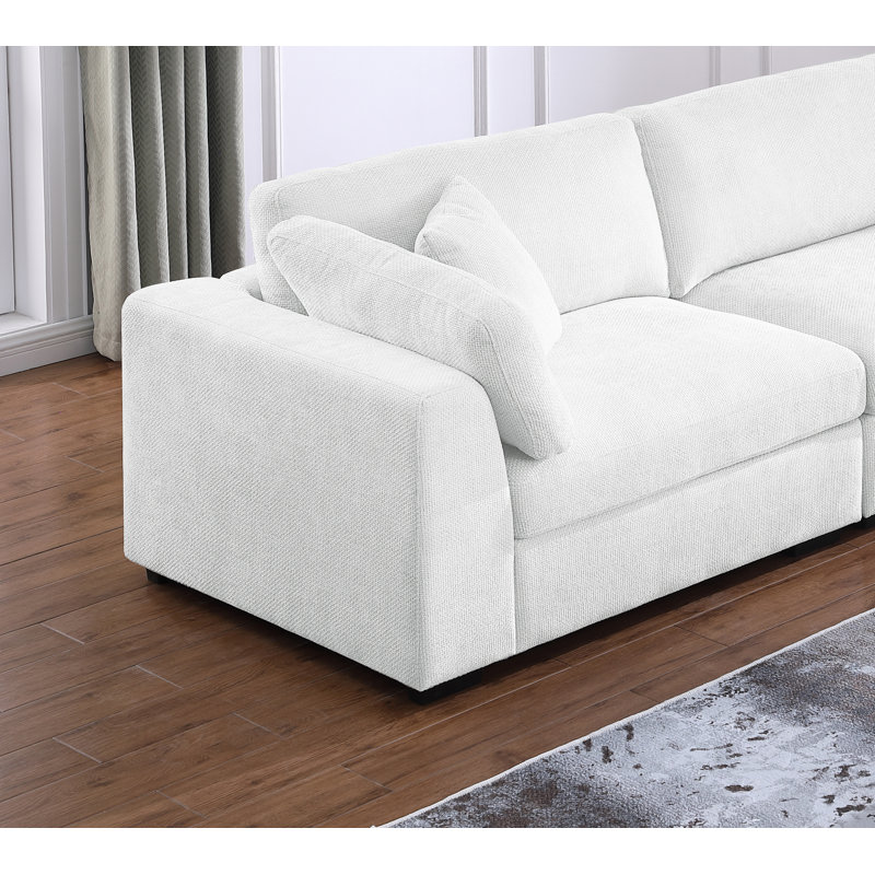 Squared Arm Wide Seat Upholstered Sofa, White