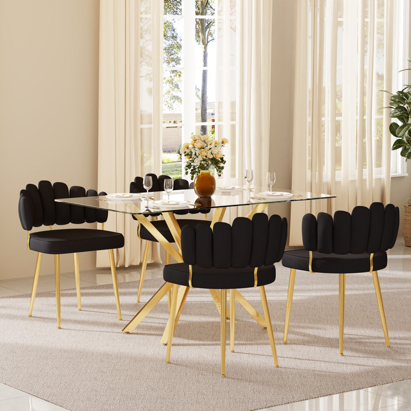 Ensemble de table de salle à manger rectangulaire 47,24 "en verre trempé transparent pour 4 à 6 personnes, Black
