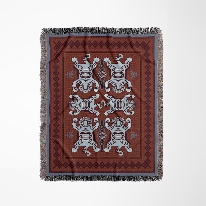Jeté en mélange de coton Voha, L 70 po x l 50 po, Rouge / bleu / orange brûlé