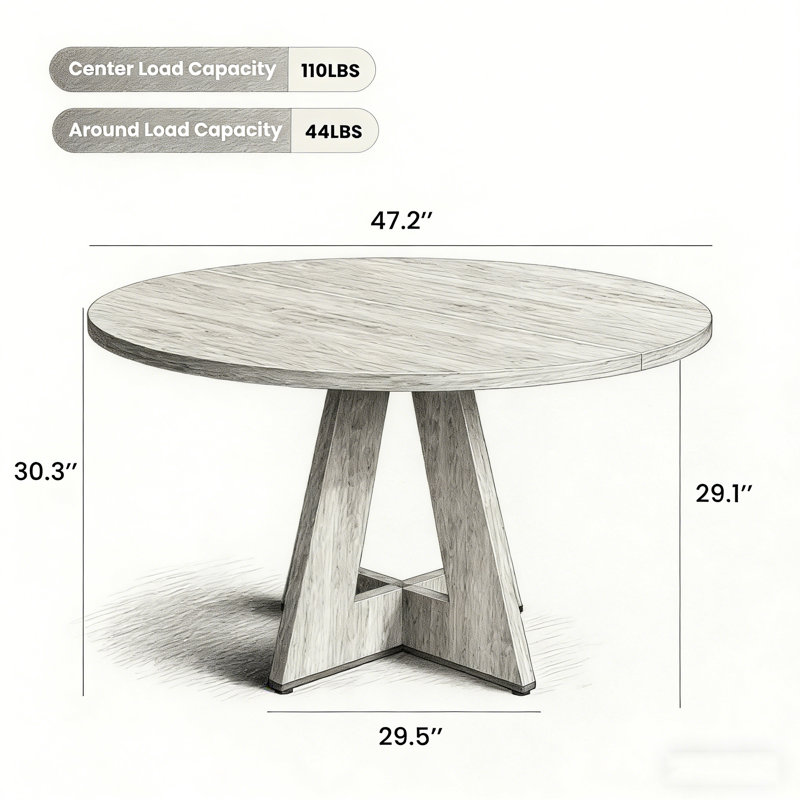 47" Round Dining Table For 4-7 People, Modern Wood Kitchen Table With Sturdy Metal Base, Large Round Dinner Table For Dining Room, Easy Assembly