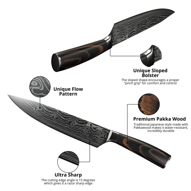 Yatoshi 6 Piece Block Set - Pro Kitchen Knife Set Ultra Sharp High Carbon  Steel with Ergonomic Handle