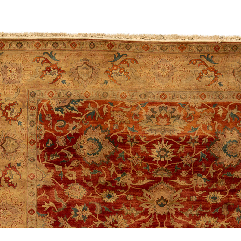 Hand Knotted Wool Area Rug in Red And Gold