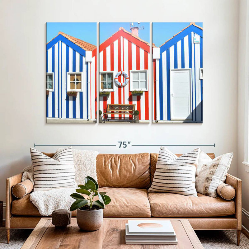 Lilie Striped Beach Huts, 42" H x 65" W
