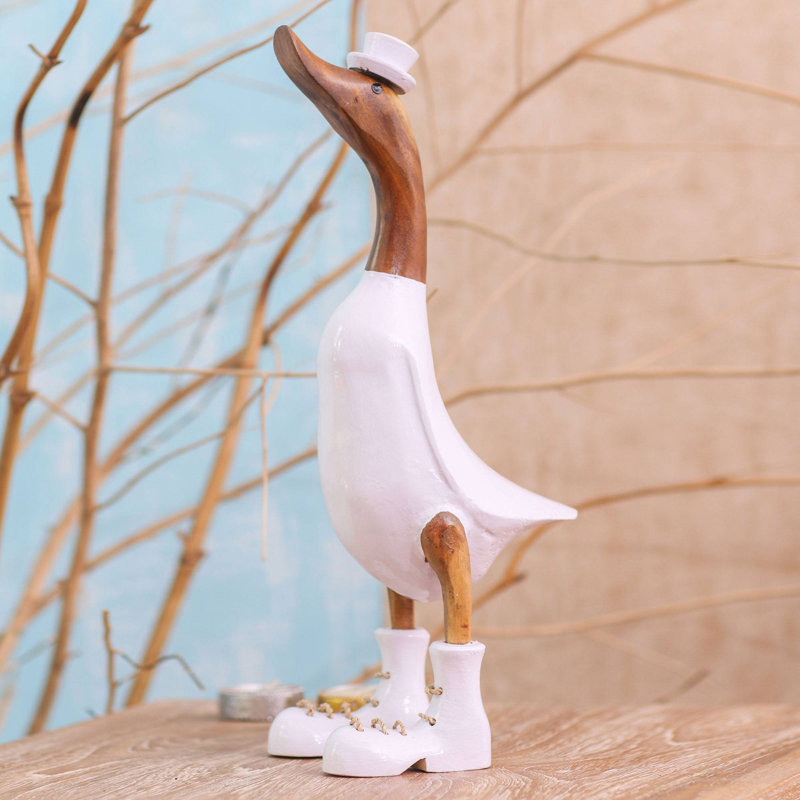 Sculpture de bois et racine en bambou blanc élégant canard Pimlico