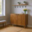 Farmhouse Walnut Accent Cabinet with Slatted Doors Adjustable Shelves & Storage